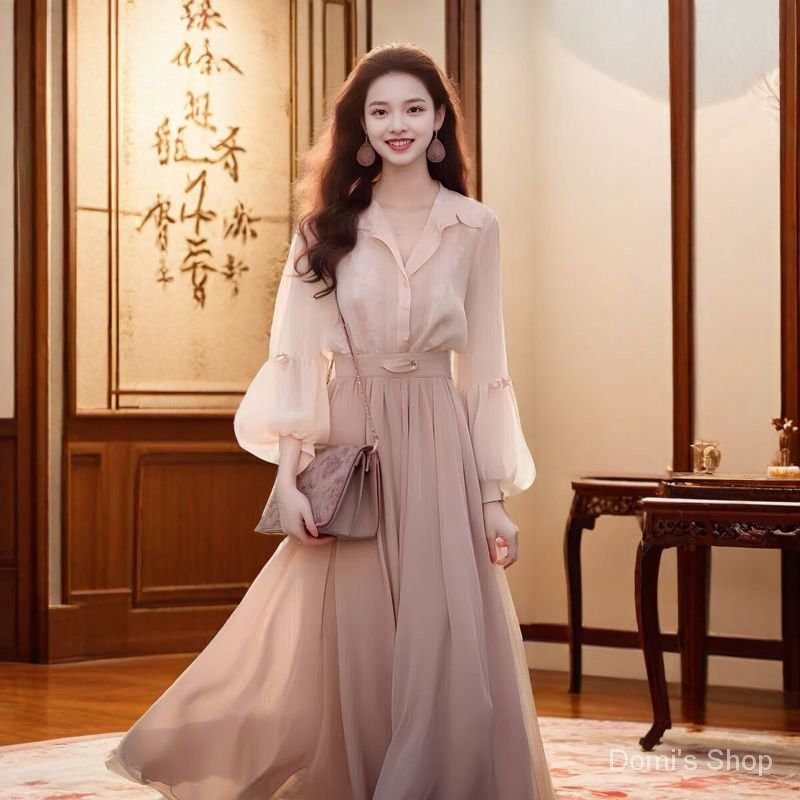 Chanel Style Shirt Set Fashionable Pink Long Dress Two-Piece Set