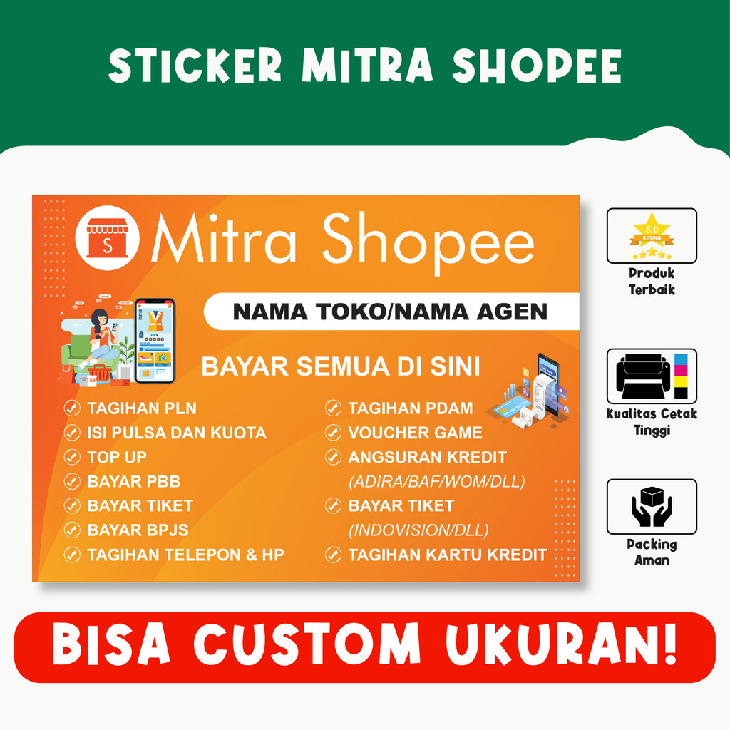 

Sticker Mitra Shopee – Informasi Layanan Pembayaran, Bisa Custom Nama Agen dan Toko