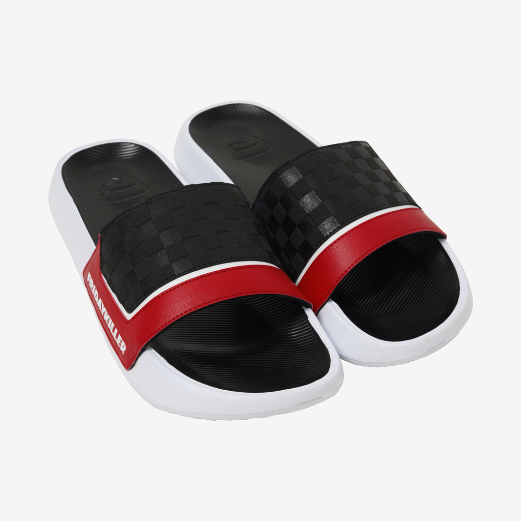SANDAL SLIDE SIMPLE CASUAL PRIA WANITA CHECKERBOARD PUTIH HITAM FRIDAY KILLER | MC HIZE RED WHITE