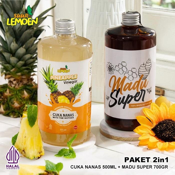 

SUUR LEMOEN Paket Hemat Cuka Nanas 500ml dan Madu 700gr by bonis