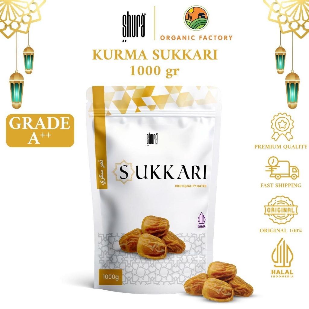 

Shura Kurma Sukkari 1kg Kemasan Pouch Kurma Sukkari Raja 100% Asli Original High Quality