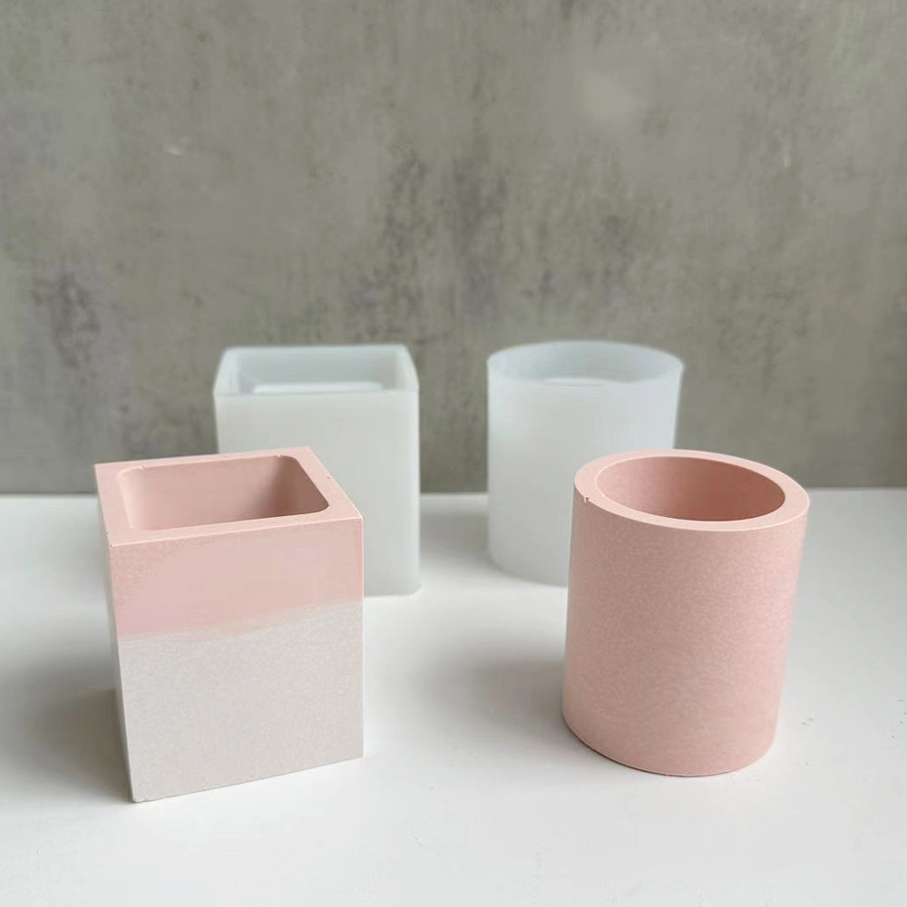 

Concrete Square Vase Silicone Mold DIY Round Flower Pot Making Plaster Epoxy Resin Pen Holder Casting Molds Home Decor Supplies
