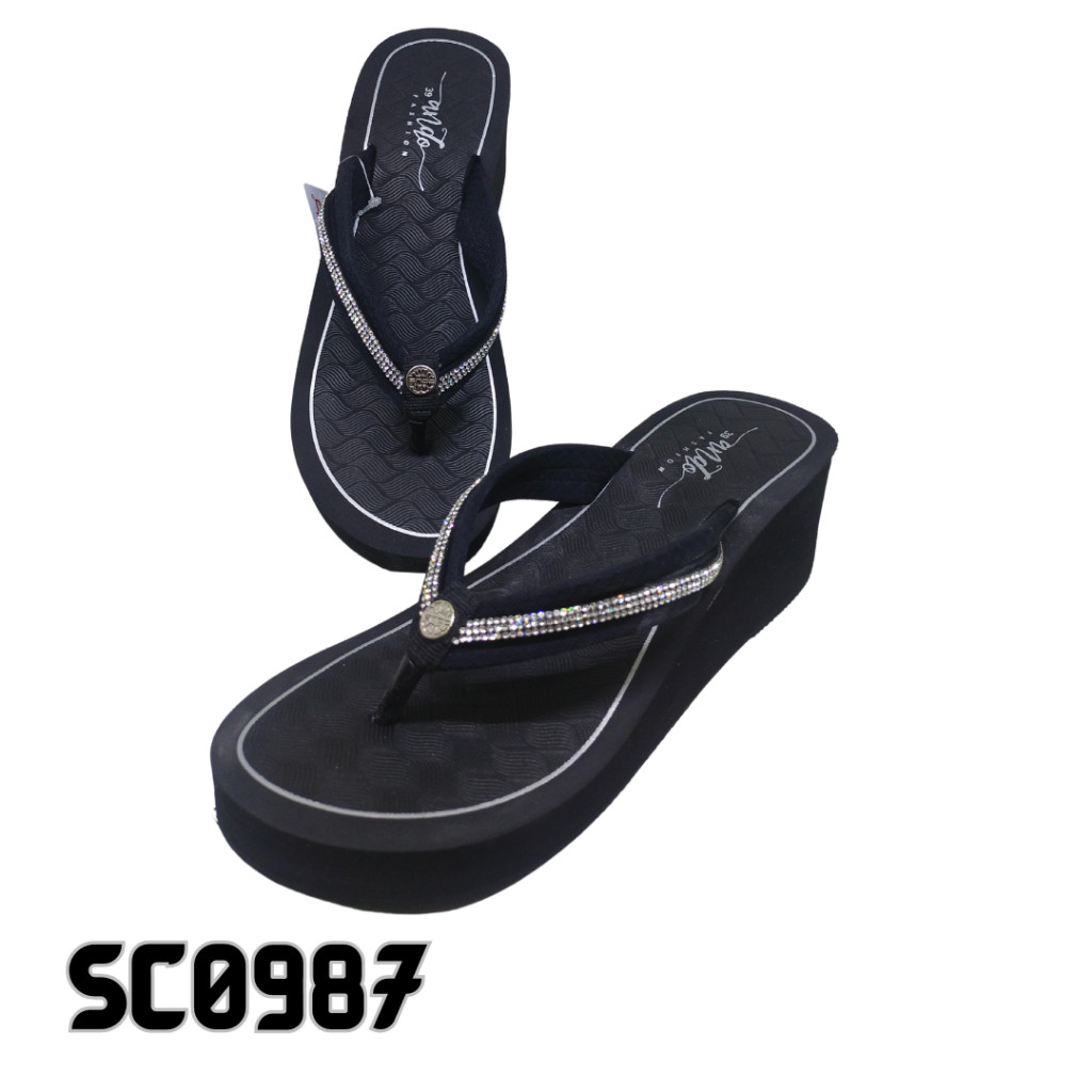 Sandal Sendal Cewek Wanita Anak Perempuan ANDO Wedges Hak Tinggi Jepit Hitam Blink 100% Original Ter