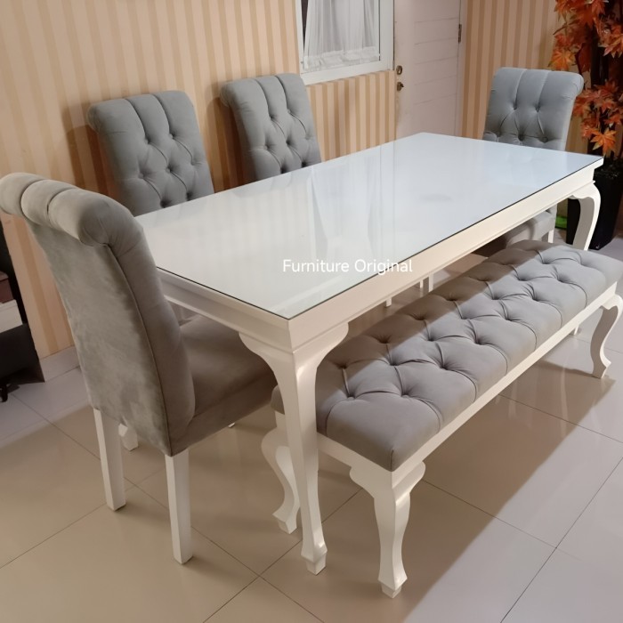 Meja Makan Minimalis warna Grey 6 Kursi Gratis Kaca Cat Duco Putih - Kursi Satuan