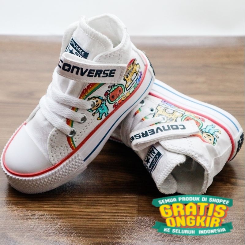 Sepatu Converse Anak Motif cocomelon Terbaru Sepatu Balita Sepatu Sneaker Anak Cewek Cowok/ marun ma