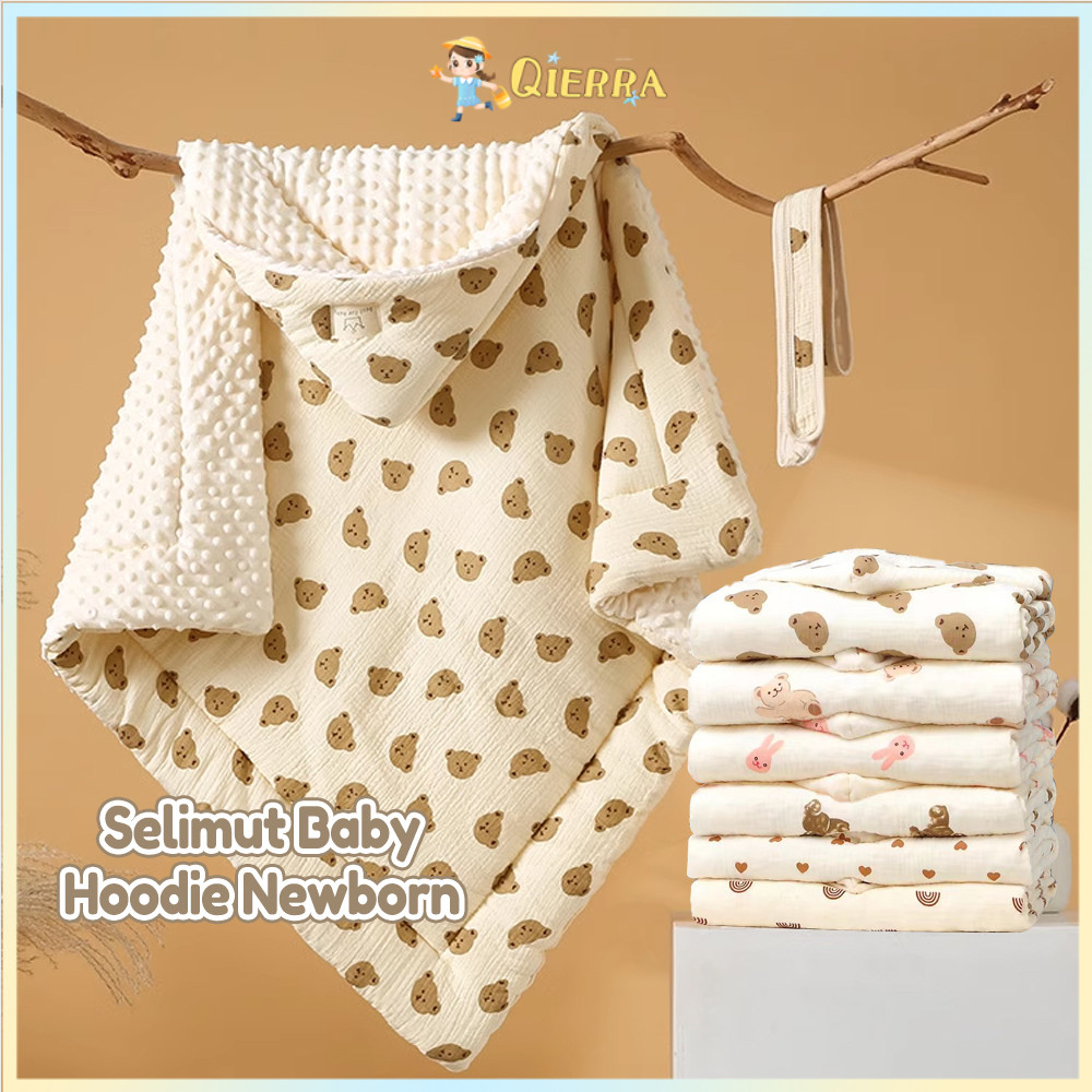 Qierra Selimut Bayi On The Go Multifungsi Hoodie Blanket Minky Baby Penjepit Menyusui Newborn