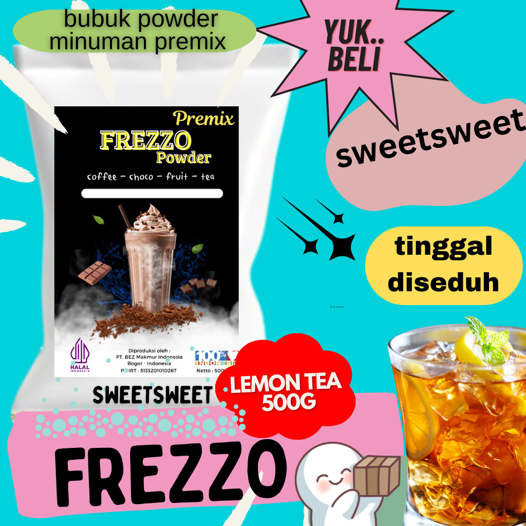 

Sweetsweet Frezzo Boba Powder Drink Lemon Tea | Bubuk Minuman Teh Lemon 500 g {Bisa COD dan Grosir}