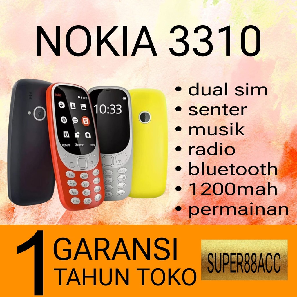 X61_ Hp Nokia 3310 Baru [Garansi 1 Tahun] Dual Sim - Radio, Musik, Bluetooth, Senter -