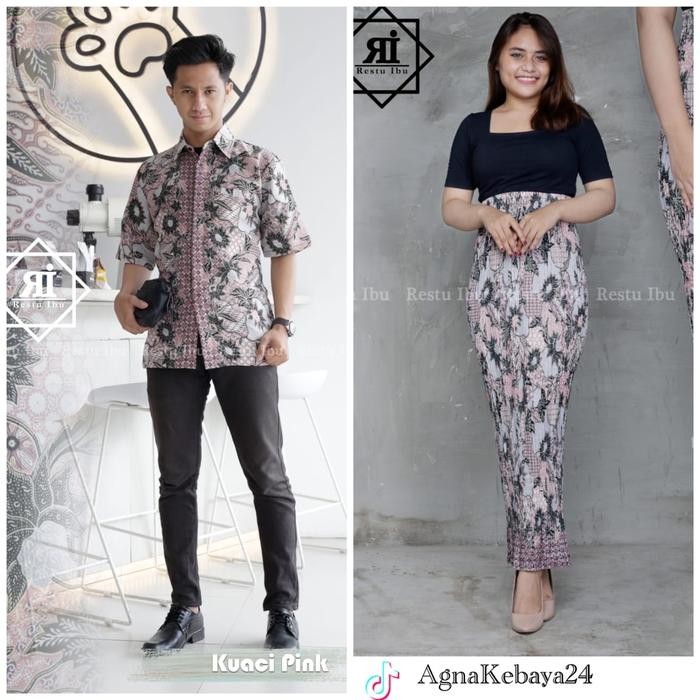 Baju Couple kemeja pendek batik dan rok plisket batik Santai Semi sutra( part 2) panjang wanita Pasa