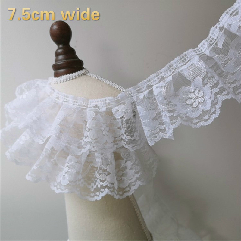 

White Tulle Embroidery Wrinkled Lace Ribbon DIY Children's Toy Clothing Sewing Material Wedding Dress Striped Trim Decoration