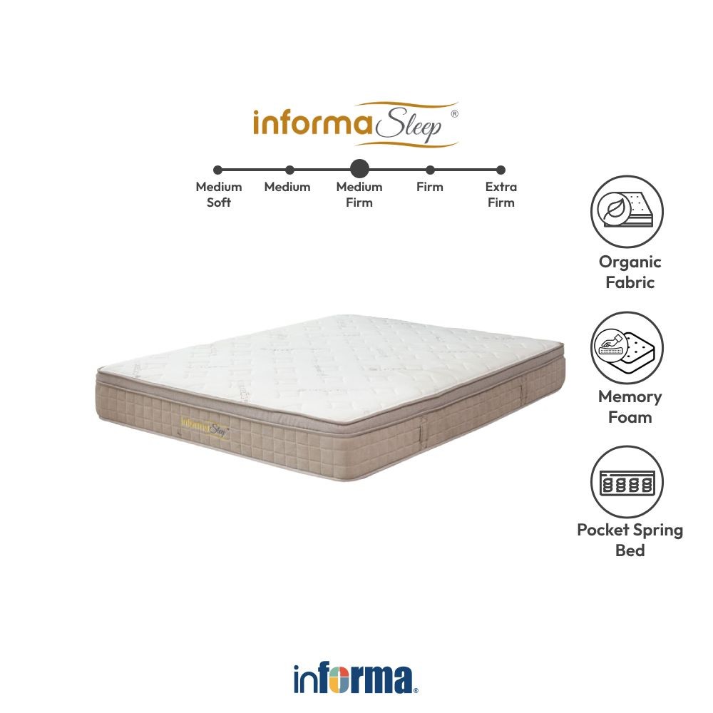 Informa Sleep 180x200x25 cm Kasur Organic Pocket Springbed In Box Mattress Matras Kasur Tidur Perlen