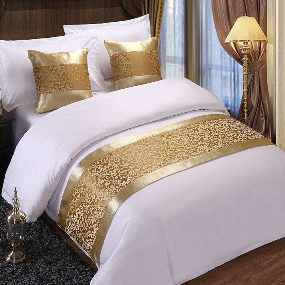 Golden Floral Bedspreads Bed Runner Throw Bedding Single Queen King Bed Cover Towel Home Hotel Decor
