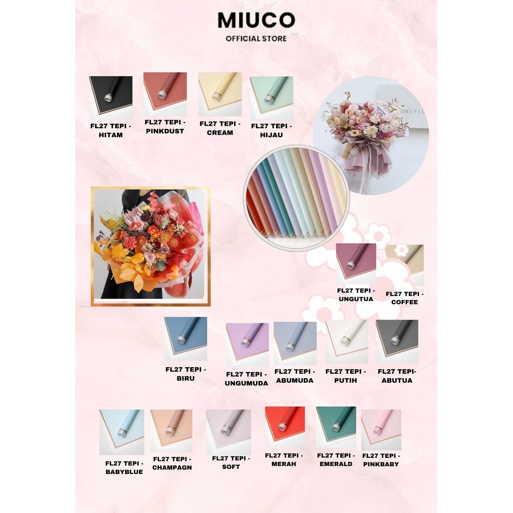 

MIUCO - (5 LEMBAR) - FL27 TEPI Kertas Bunga Paper Buket Motif Lis Gold Pinggir Transparant Florist Cellophane Wrapping