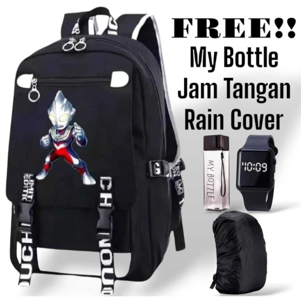 Tas Ransel Sekolah Anak SD Smp LakiLaki Perempuan Motif UltraMan Anime Terbaru 4in1 Bonus