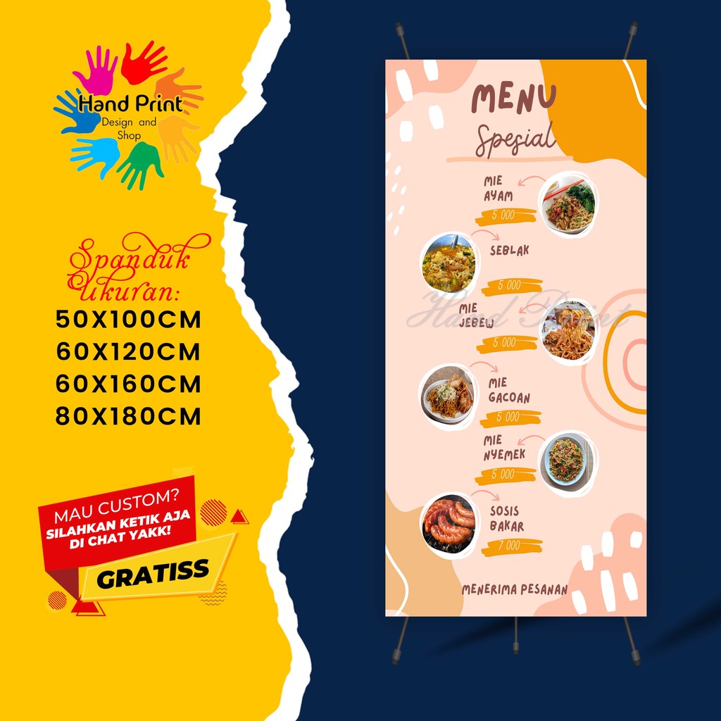 Cetak Spanduk Banner Kedai Jajanan Menu Spesial Makanan Cream MMT Spanduk Custom 60x160