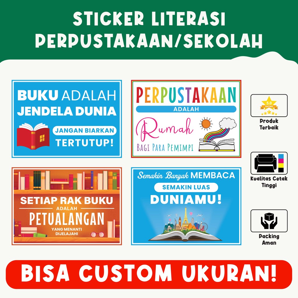 

Sticker Slogan Literasi Perpustakaan/Sekolah – Motivasi Membaca, Material Vinyl Berkualitas, Bisa Custom Ukuran