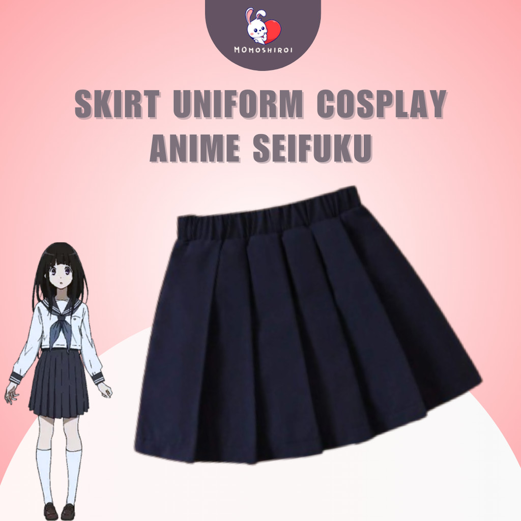 Rok Plisir Seifuku Chitanda Eru Pleated Skirt Seragam Sekolah Navy Biru Cosplay Uniform School Girl 
