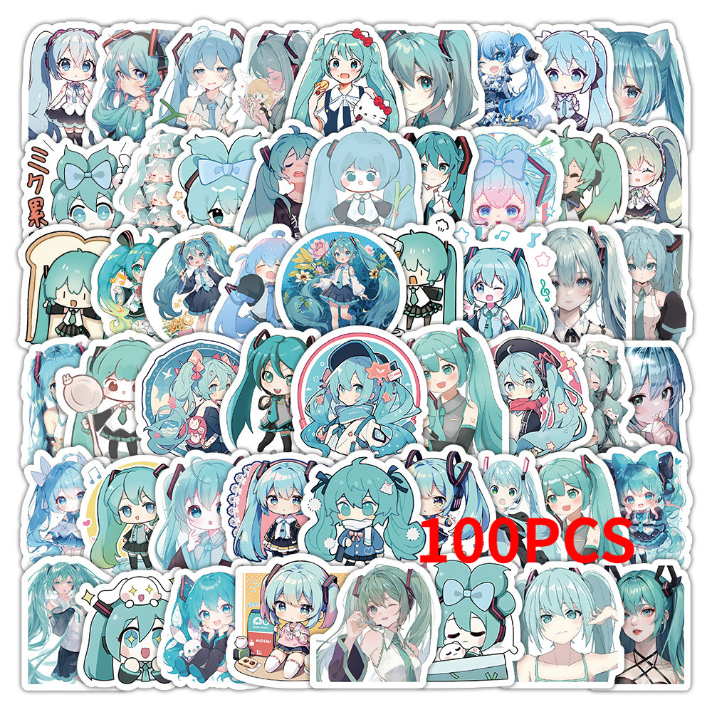 

100pcs Hatsune Miku Stickers Pack Waterproof Phone Case Cartoon Journaling Stationery Kawaii Packaging Cute Laptop Skin