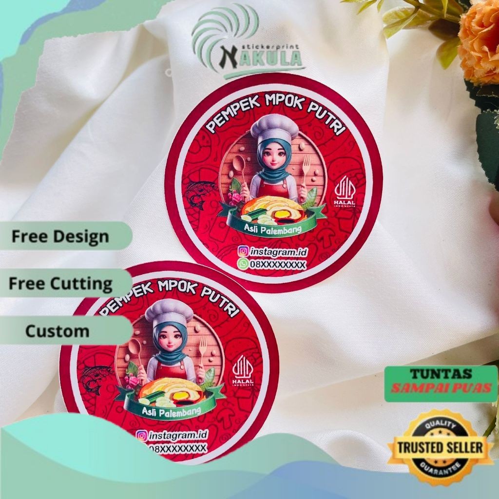 

NKL Sticker Chromo Bulat Pempek Label Makanan Packaging Stiker Produk Khas Palembang Custom Nama 2-4