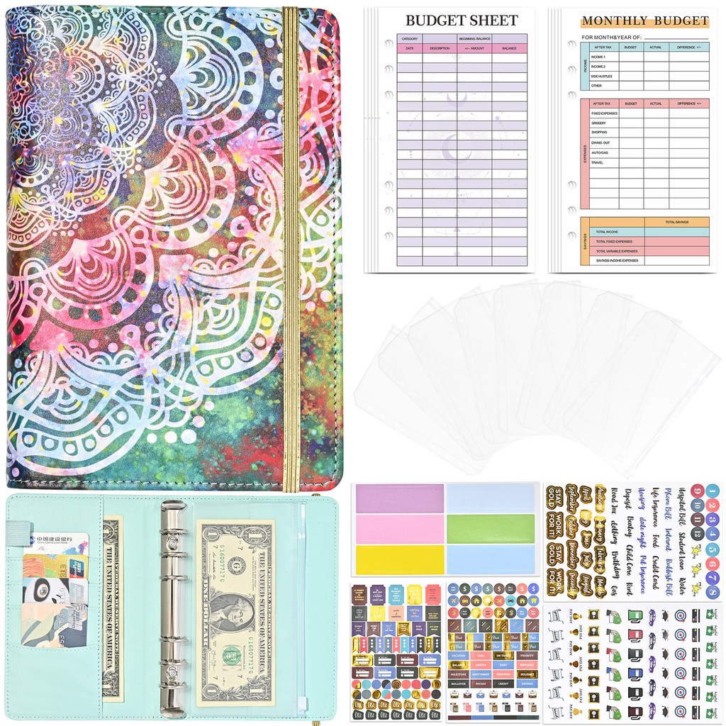 

A6 Budget Binder Planner With Monthly Schedule Envelopes Colorful PU Leather Notebook Binder With 8 PCS A6 Binder Pockets