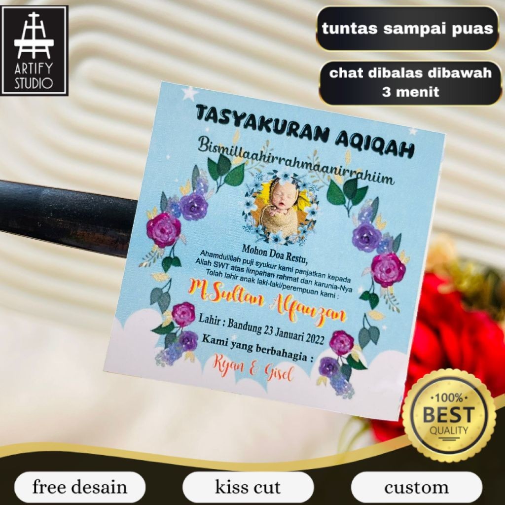 

Artify Print Stiker Tasyakuran Aqiqah Bayi Sticker Syukuran Aqiqah Anak Bentuk Kotak Uk. Kecil