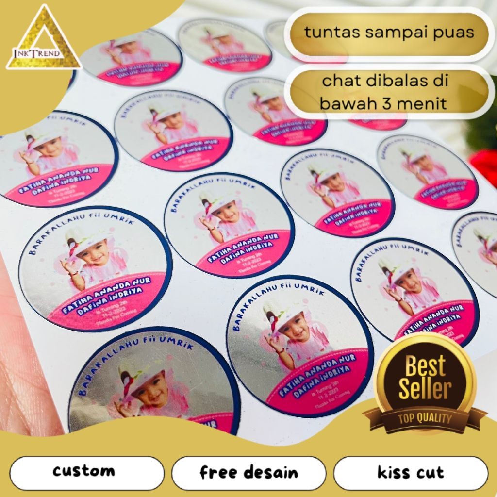 

INKA 2-4 Sticker Gold/Silver Ulang Tahun Label Undangan Happy Birthday Uk.Kecil Free Design