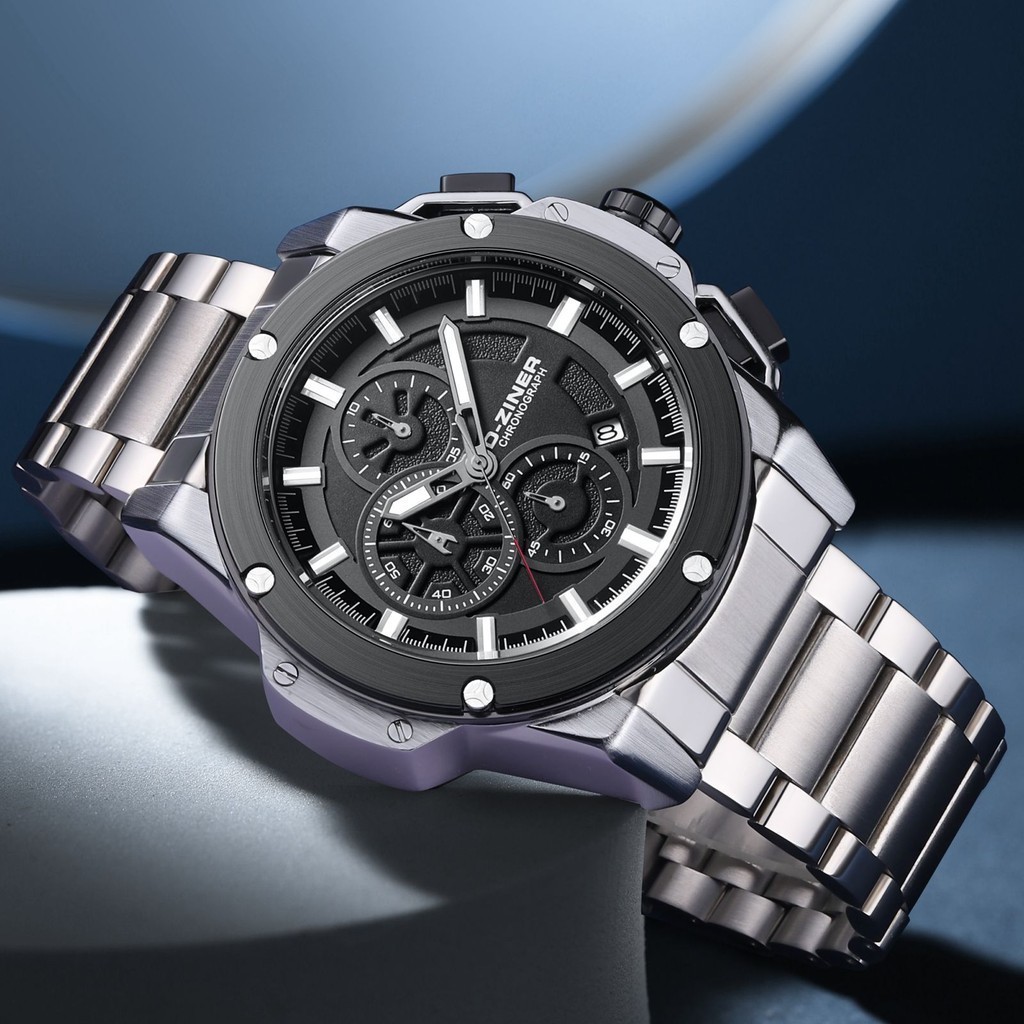 Original Dziner Jam Tangan Pria Dziner 9050 Rantai Stainless Steel Original Water Resistant 50M