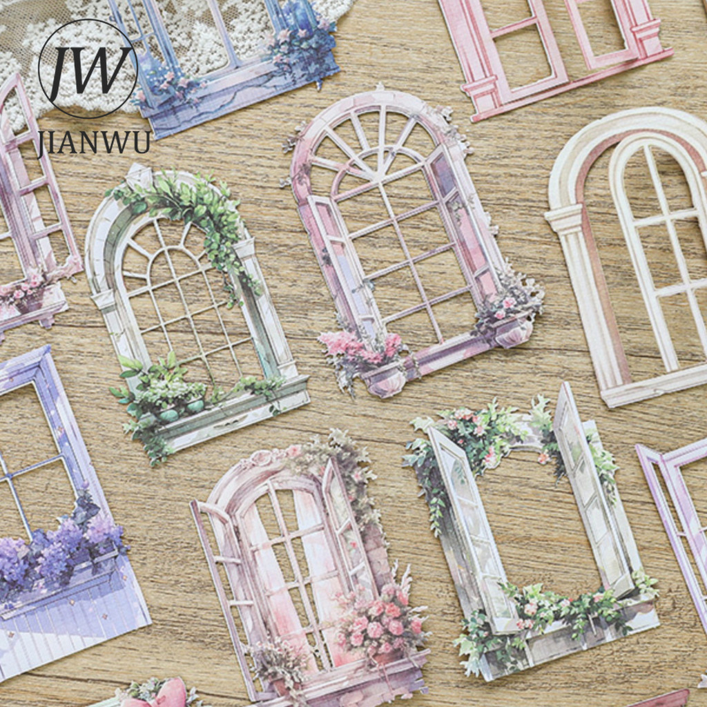 

JIANWU 10 Sheets Window Flower Shadow Series Vintage Hollow Material Collage Sticker Creative DIY Journal Stationery