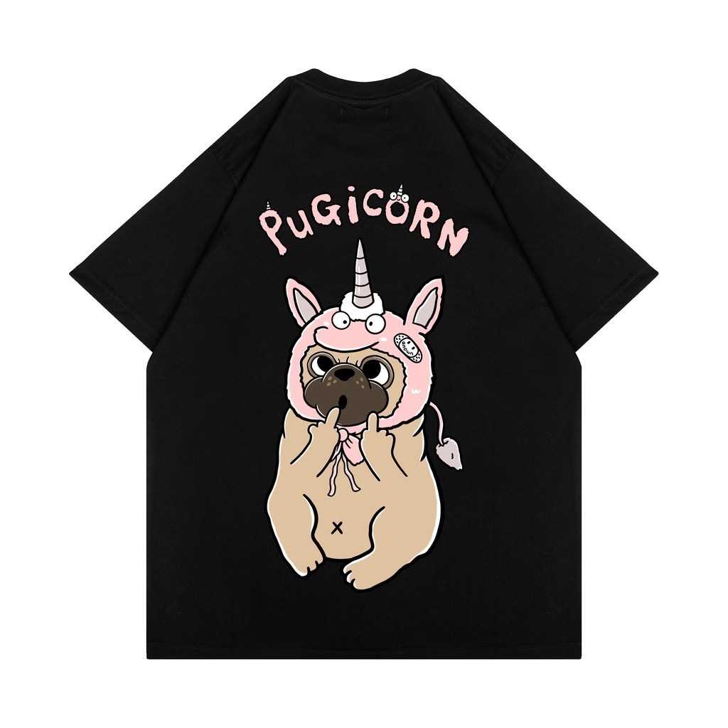 【Ori】 PUGICORN T-SHIRT // BLACK T-shirt pria dan wanita