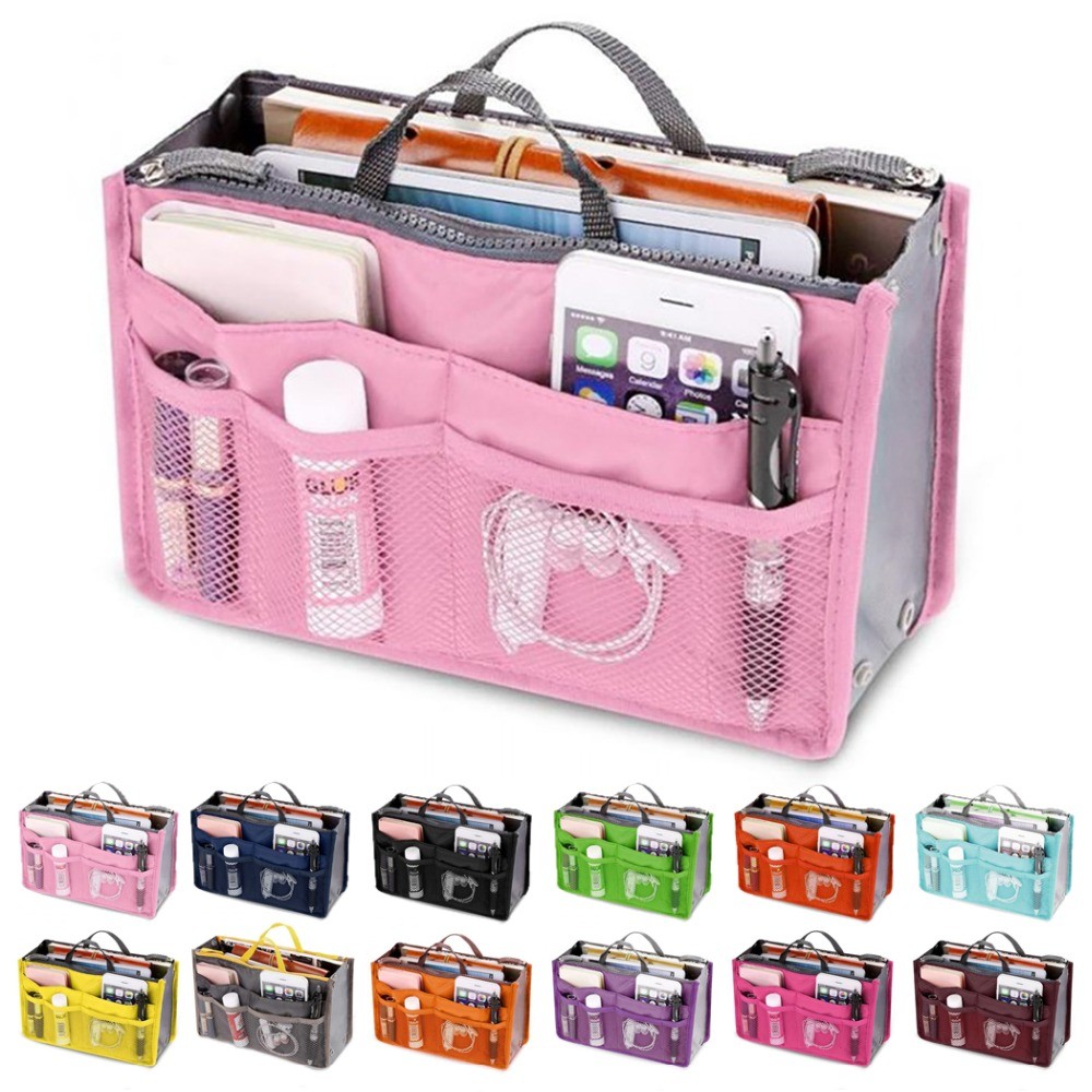 

Organizer Insert Bag Women Nylon Travel Insert Organizer Handbag Purse Large Liner Lady Makeup Cosmetic Bag Cheap Female Tote
