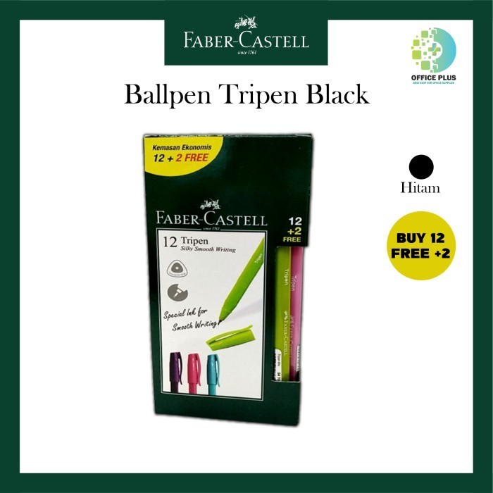 

Pulpen Hitam / Ballpen Tripen 12 Pcs + Free 2 Pcs Faber Castell