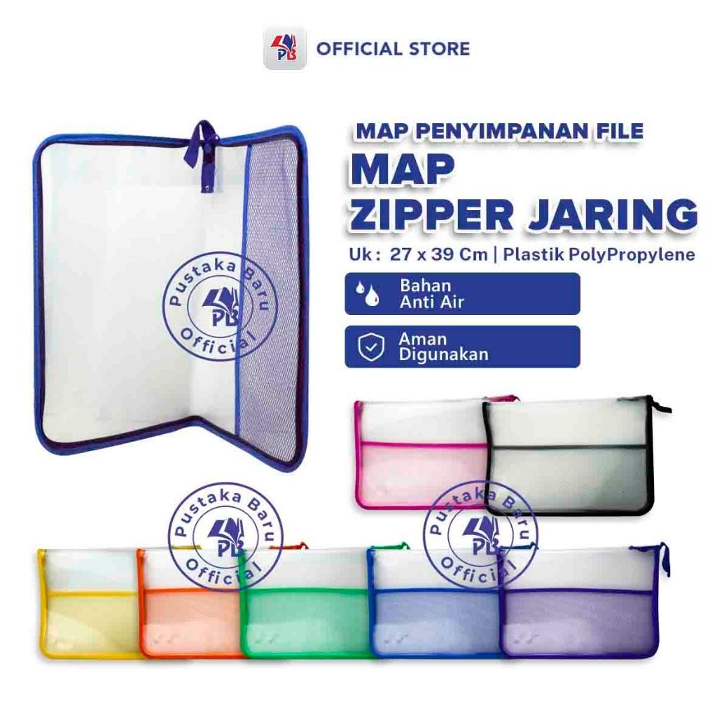

Map Plastik / Map File / Folio Zipper Motif jaring Resleting Berwarna / PB EDUKASI ANAK - PBNB