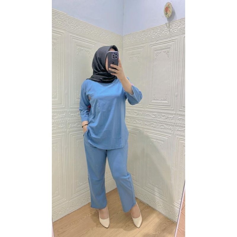 PROMO BISA COD STELAN POLOS//ONE SET OVAL POLOS/ ONESET ORI POJEE/ SETELAN WANITA DEWASA / SETELAN W