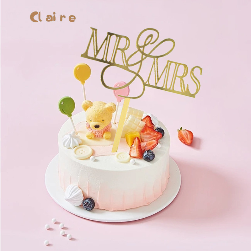Topper kue akrilik / dekorasi kue lamaran pernikahan MR&amp;MRS love / sisipan kue gaya ins Claire