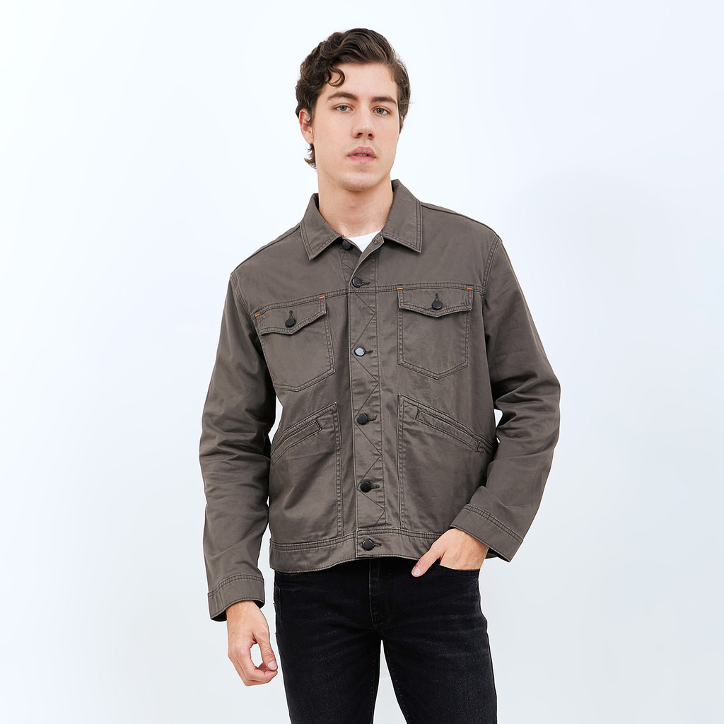 Emba Jeans - Jaket Pria Trucker Regular Fit Warna Dark Green - Malone