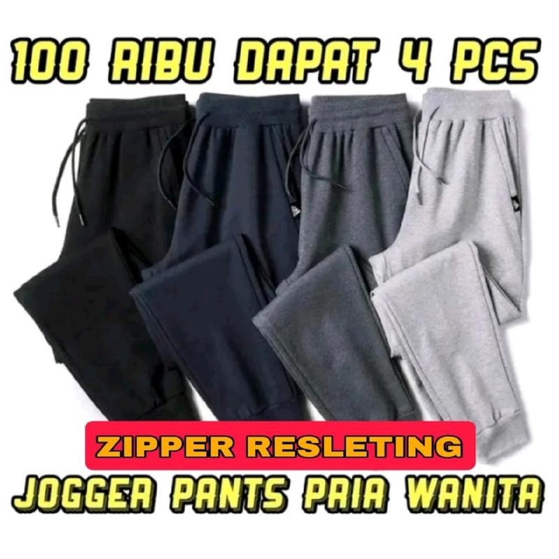 100ribu 4pcs Celana Jogger Pants / Celana Panjang Olahraga Zipper Joger