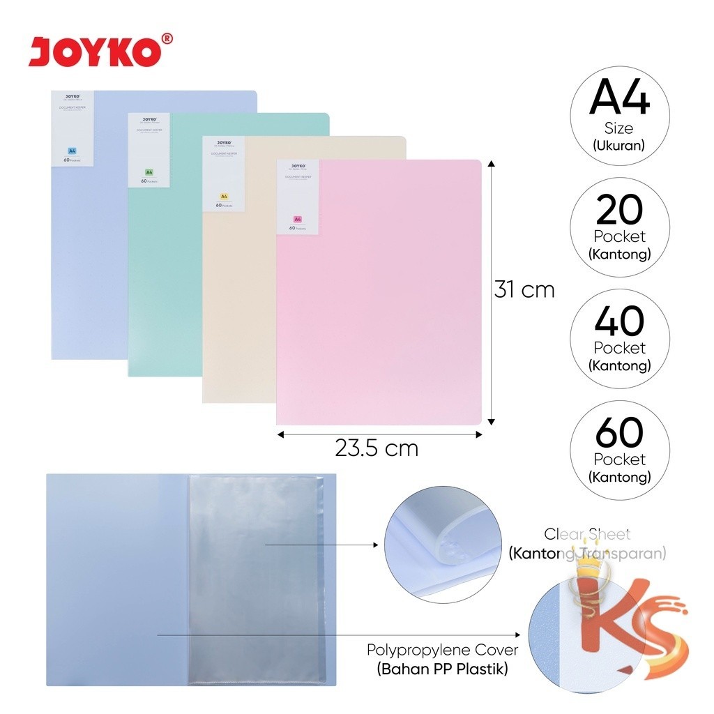 

(KS) Display Book A4 / Document Keeper / Clear Holder Map File / Dokumen Folder Joyko A4 Pastel