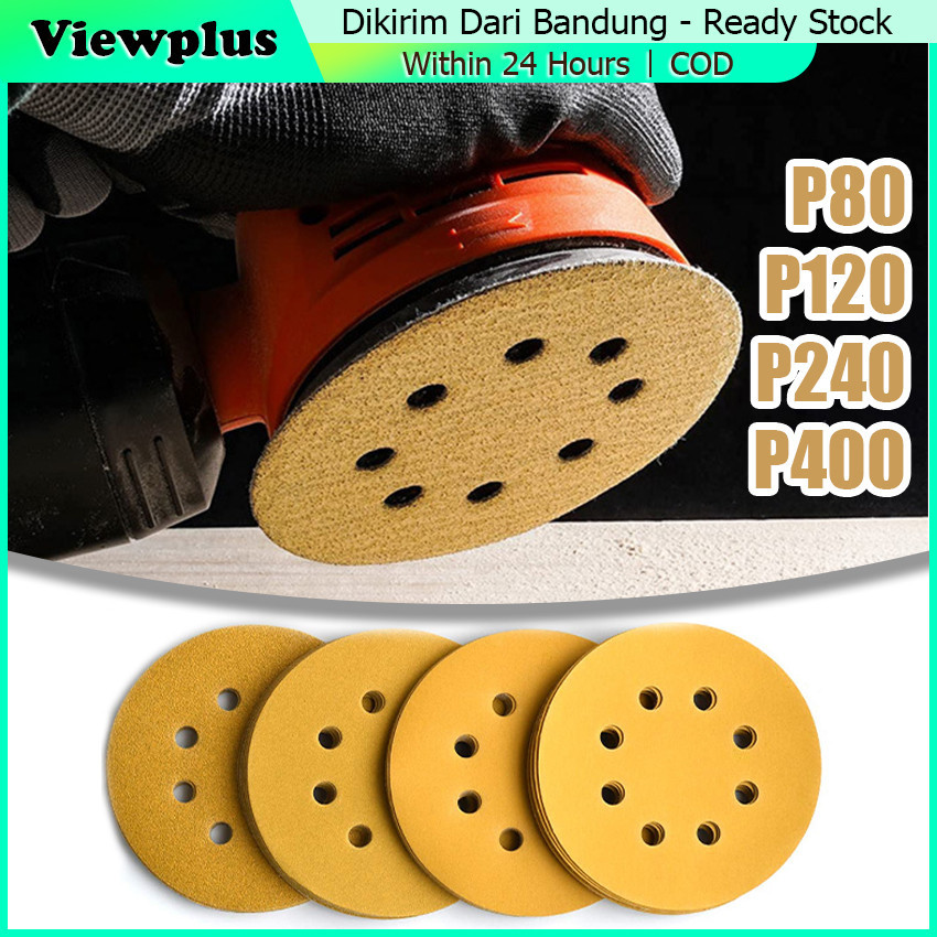 10Pcs Amplas Bulat Velcro P400/P240/P120/P80 Amplas Bulat Velcro Mirka Gold Disc 5 Inch 8 Lubang 5"