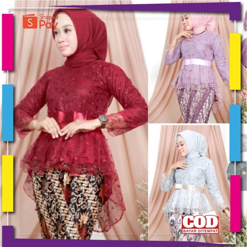 KAIN LEMBUT HALUS ADEM TEBAL / Aurora Tulle Bordir / Atasan Kebaya Brukat Tile / Kebaya Aurora Mewah