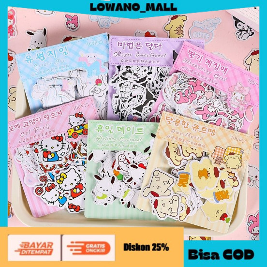 

[[LOWANOMALL]] TERLARIS Sticker Sanrio Deco Cute Cinamoroll Kuromi Isi 100 Lbr Stiker Pack POCHACCO COD