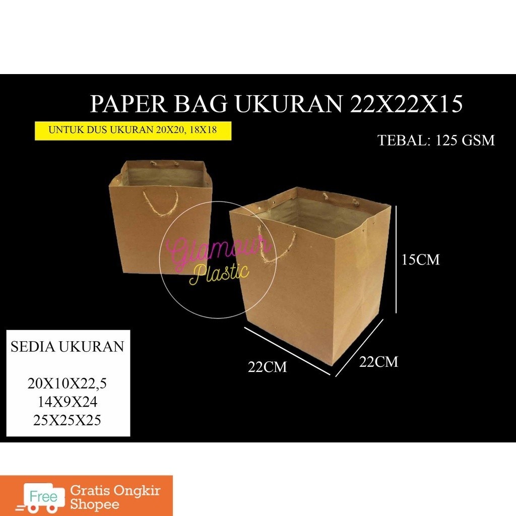 

Paper Bag Polos Ukuran 22X22X15 (1 pack isi 12 pcs) c/Tas Kertas/shopping bag/Tas belanjaan