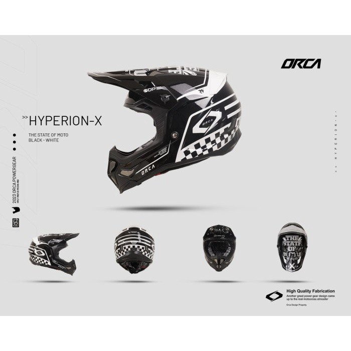 Orca Powergear - HELM FIBER FULL FACE CROSS HYPERION X  THE STATE OF MOTO BLACK WHITE