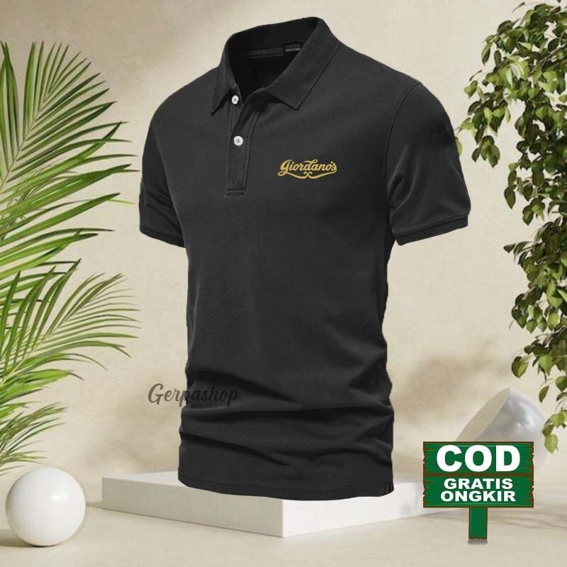 Promo Cod | Polo kerah Giordano Text Gold Kaos Kerah Dewasa Shirt / Kaos Wangki Pria Polo / Kaos Ser