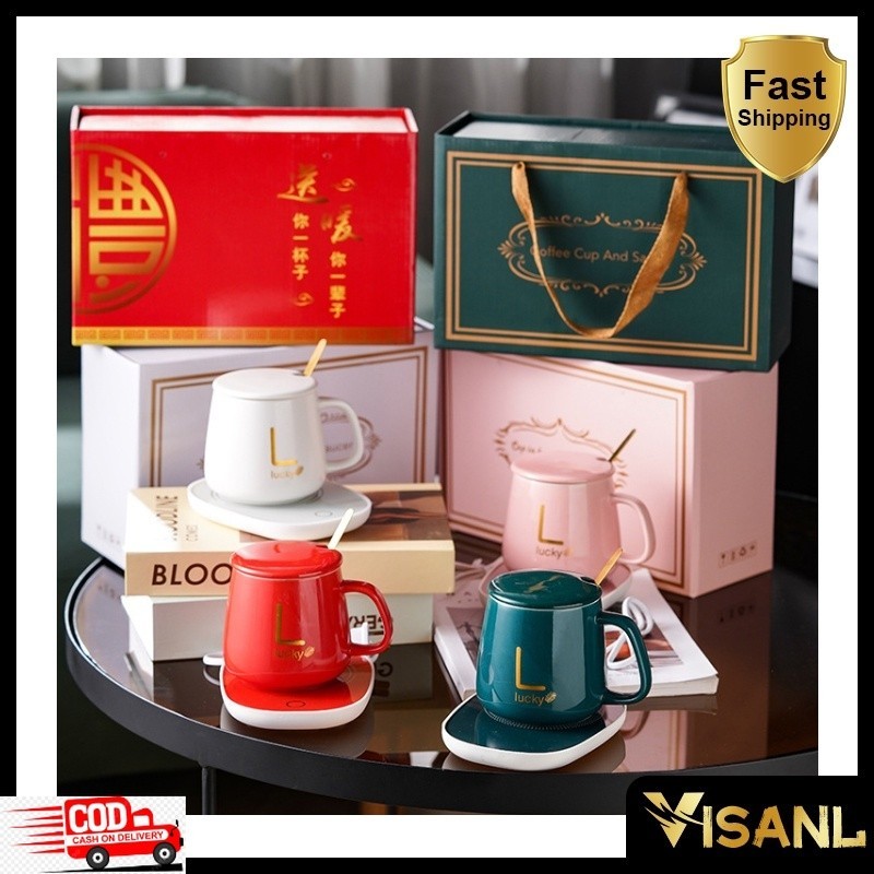 Gelas Set Keramik / Mug Cangkir Gelas Listrik Pamanas Penghangat Minuman Kopi Susu Cup Coffee Warmer
