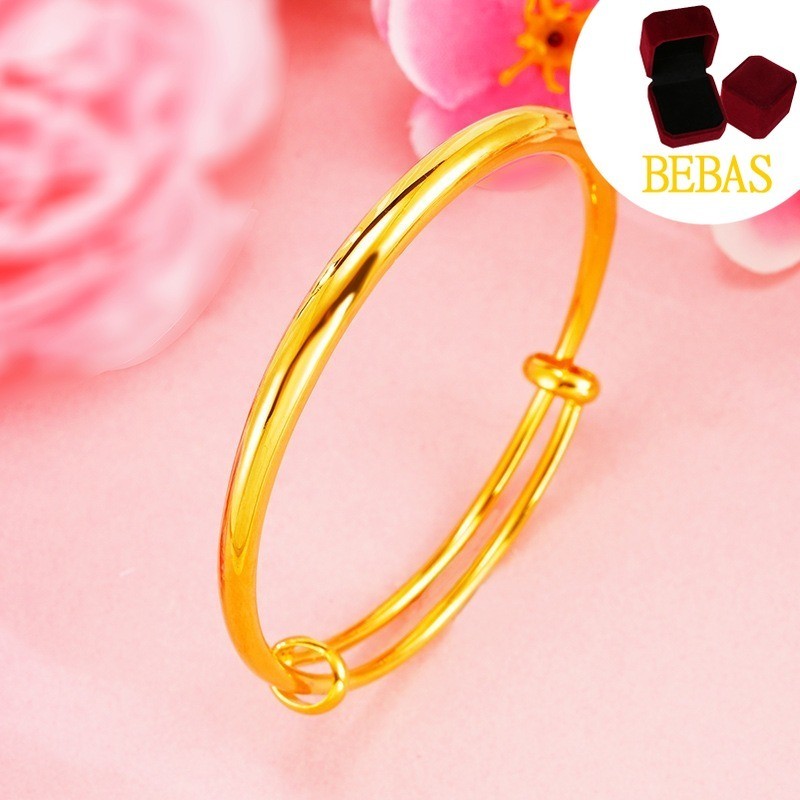 HONGXI-Au999 Gelang Push-Pull Mengkilap Aksesori Emas Mewah Wanita Sederhana