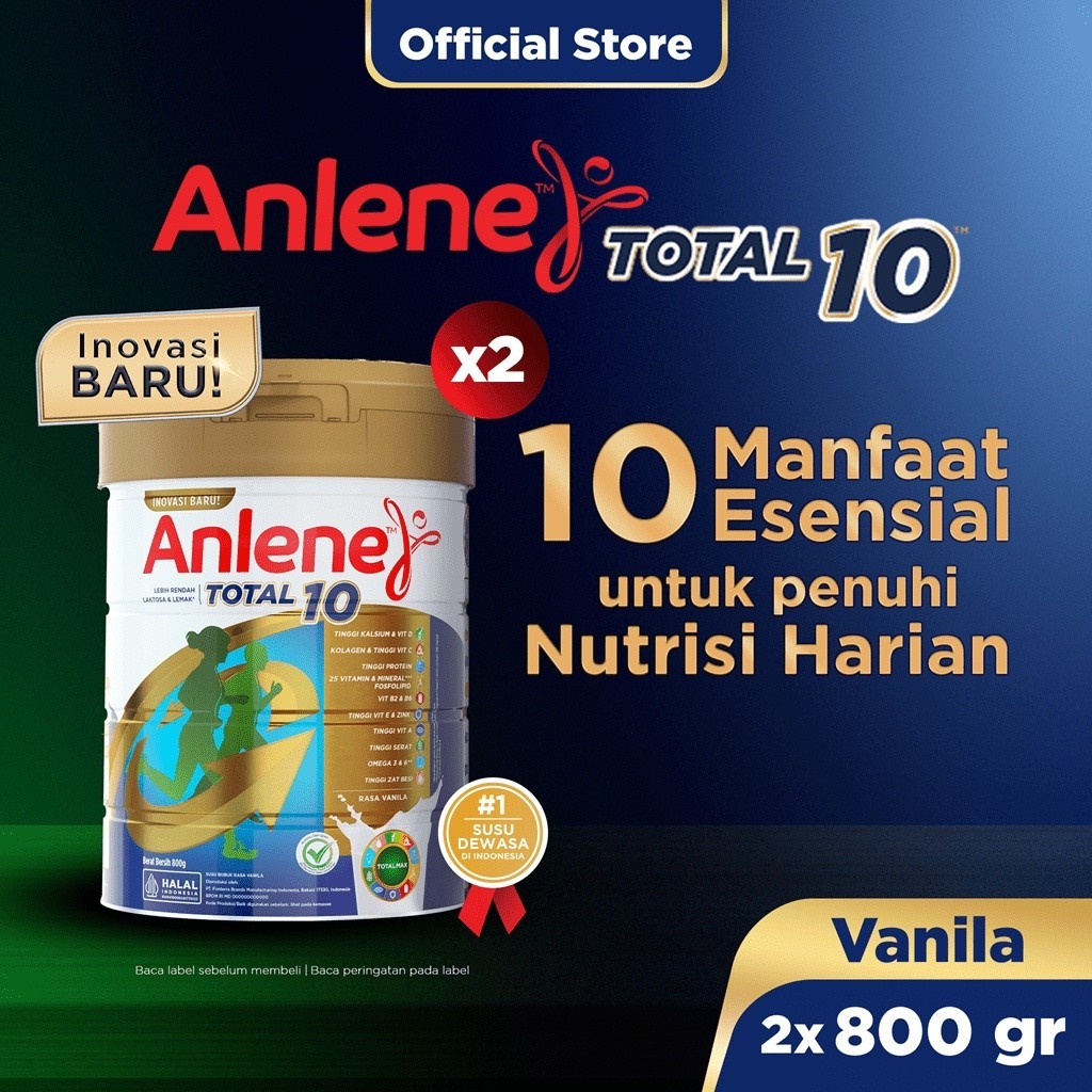 

Anlene Total 10 Susu Bubuk Dewasa Vanila 2 x 800g - 10 Manfaat Esensial Tinggi Kalsium dan Protein