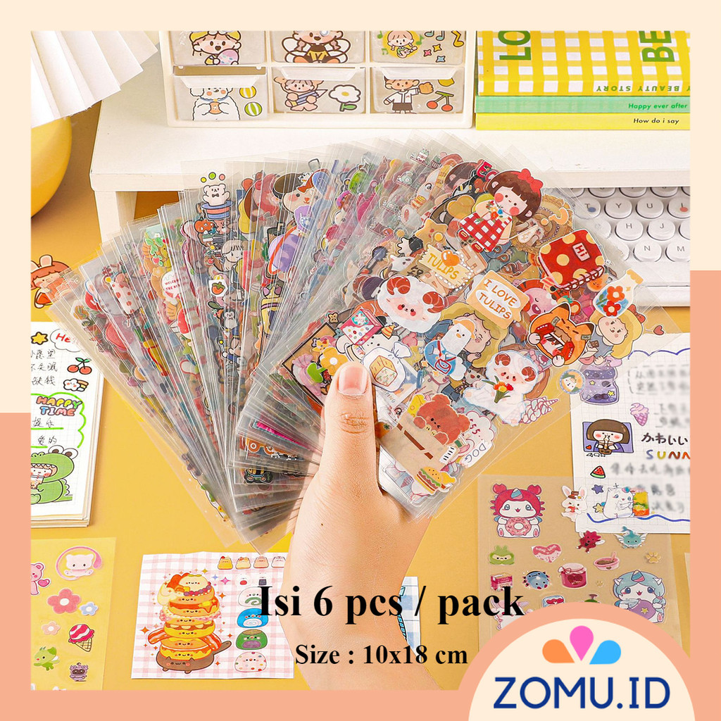 

6 Pcs Stiker Kartun Lucu Cute Cartoon Jurnal Journal Botol Hiasan Anti Air Sticker Food Stickers PET DIY Diary BUJO Planner Deco