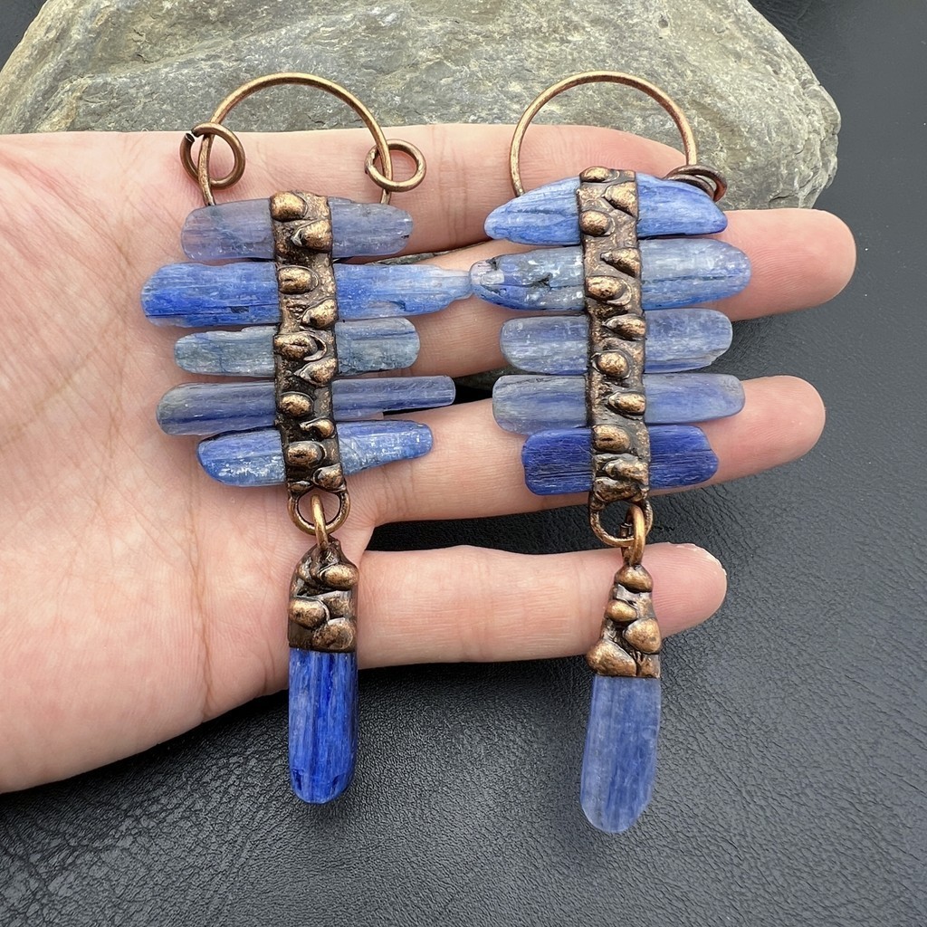 5PCS Large Soldered Bronze Plating Natural Kyanite Quartz Stone Vintage Necklace Pendant,Boho Jewelr