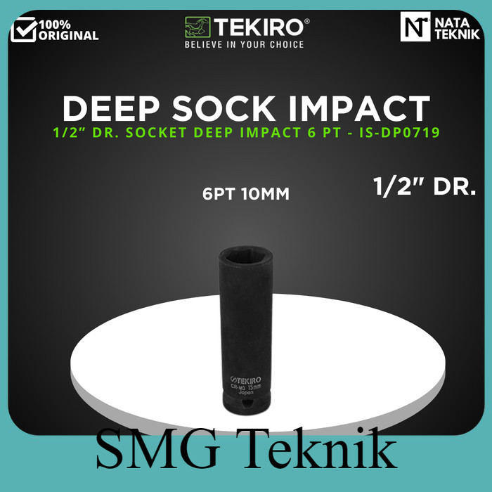 Terbaik TEKIRO 1/2" Kunci Sock Deep Impact 6 PT 10 MM Mata Sok Panjang Impact DCS543