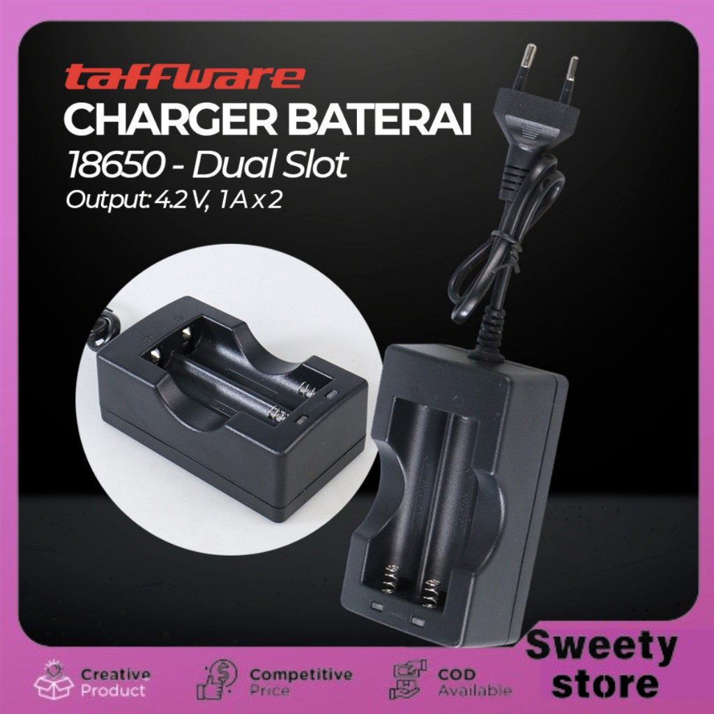 Sweety Store Indonesia-Taffware Charger Baterai Cell Charger 18650 Dual Battery Slot Taffware Charge